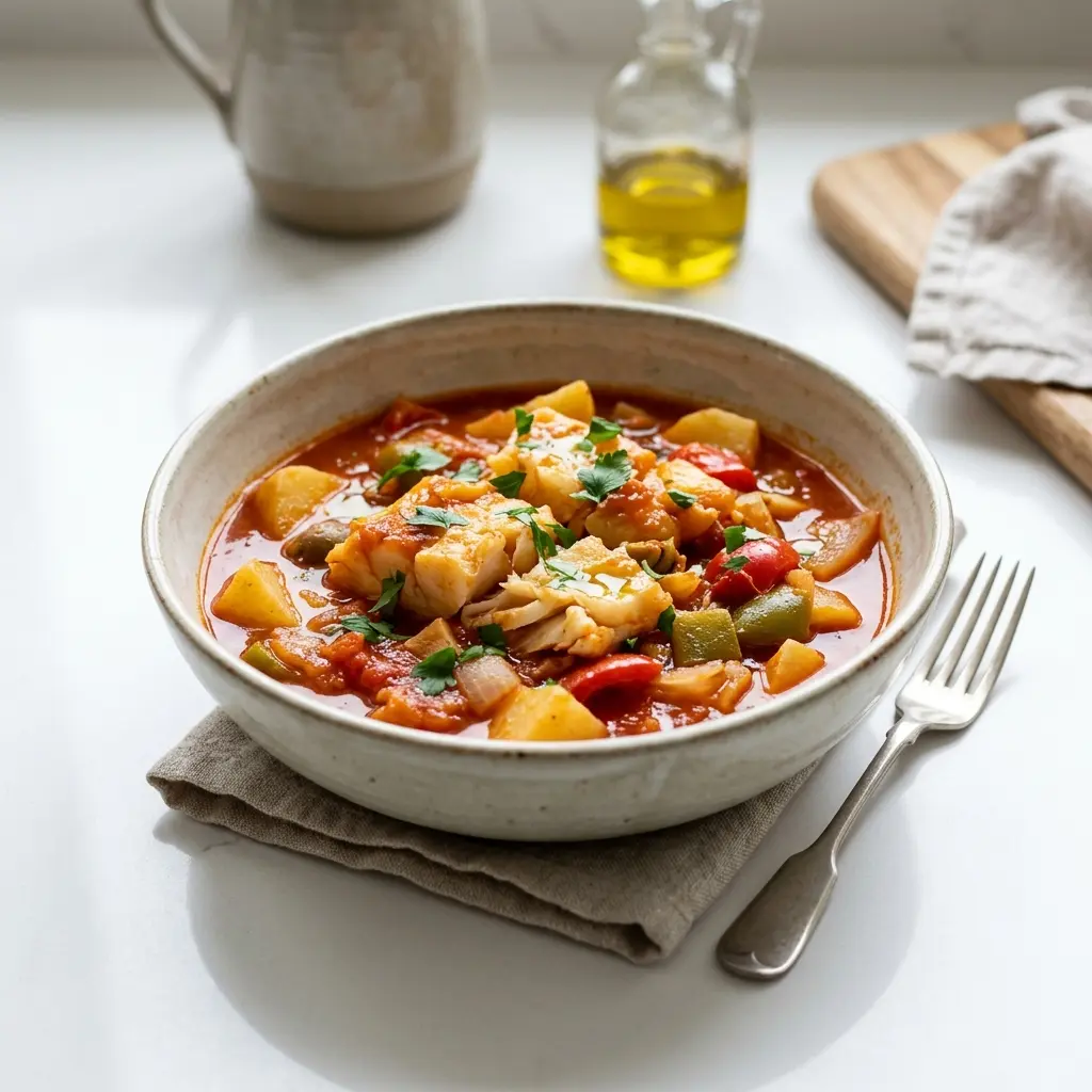 Bacalao fertig als Gericht serviert