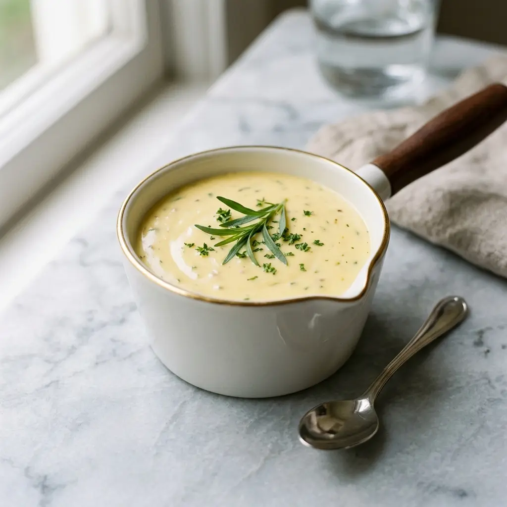 Béarnaise-Creme fertig als Gericht serviert