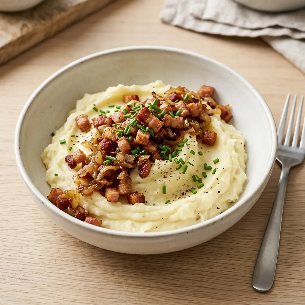 Brennende Liebe mit Kartoffelpüree fertig als Gericht serviert