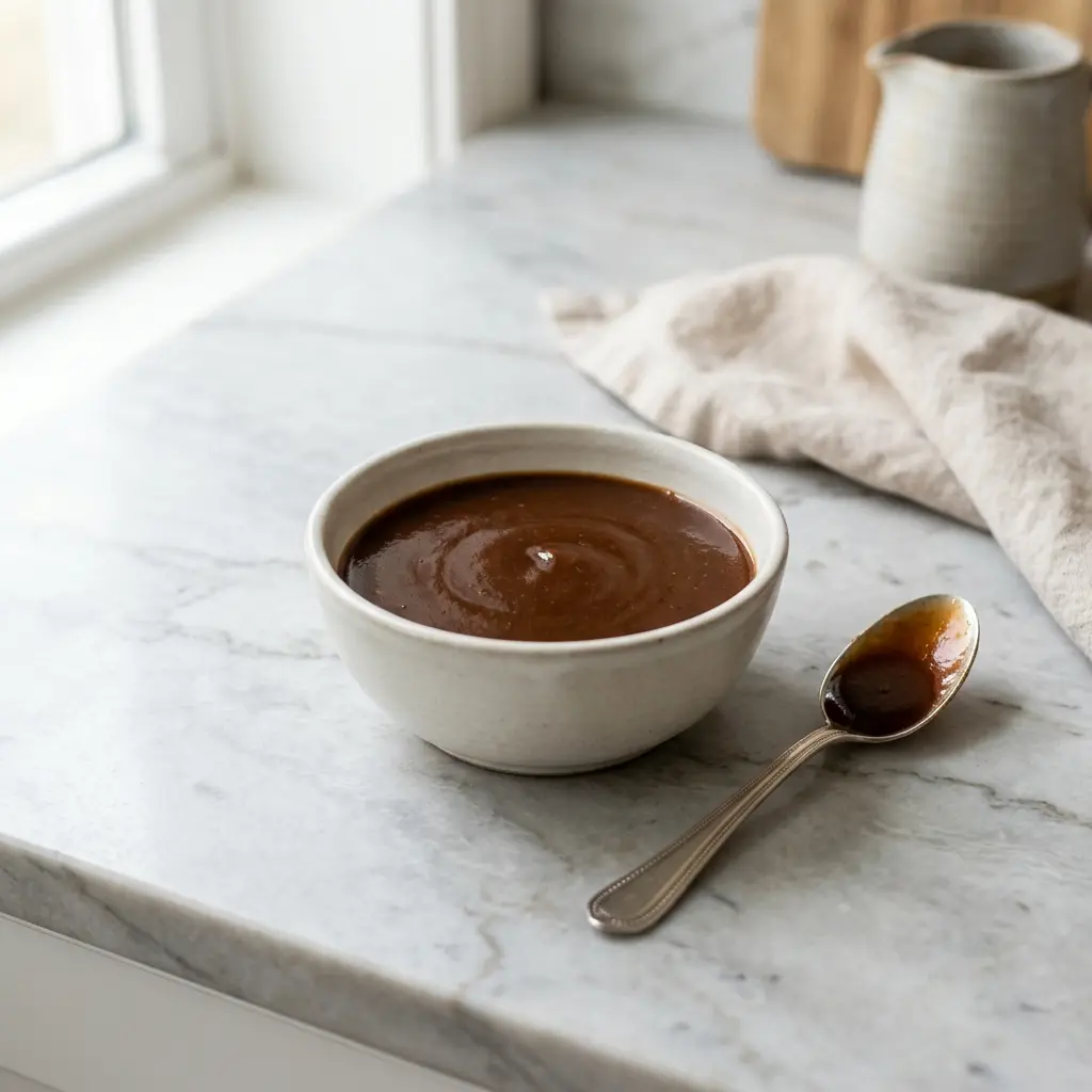 Eine Schale Brown Sauce als geschmackvolle Beilage serviert