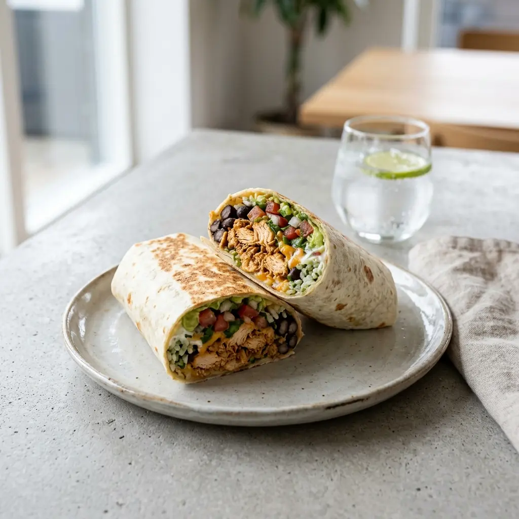 Burritos mit Hähnchen fertig als Gericht serviert