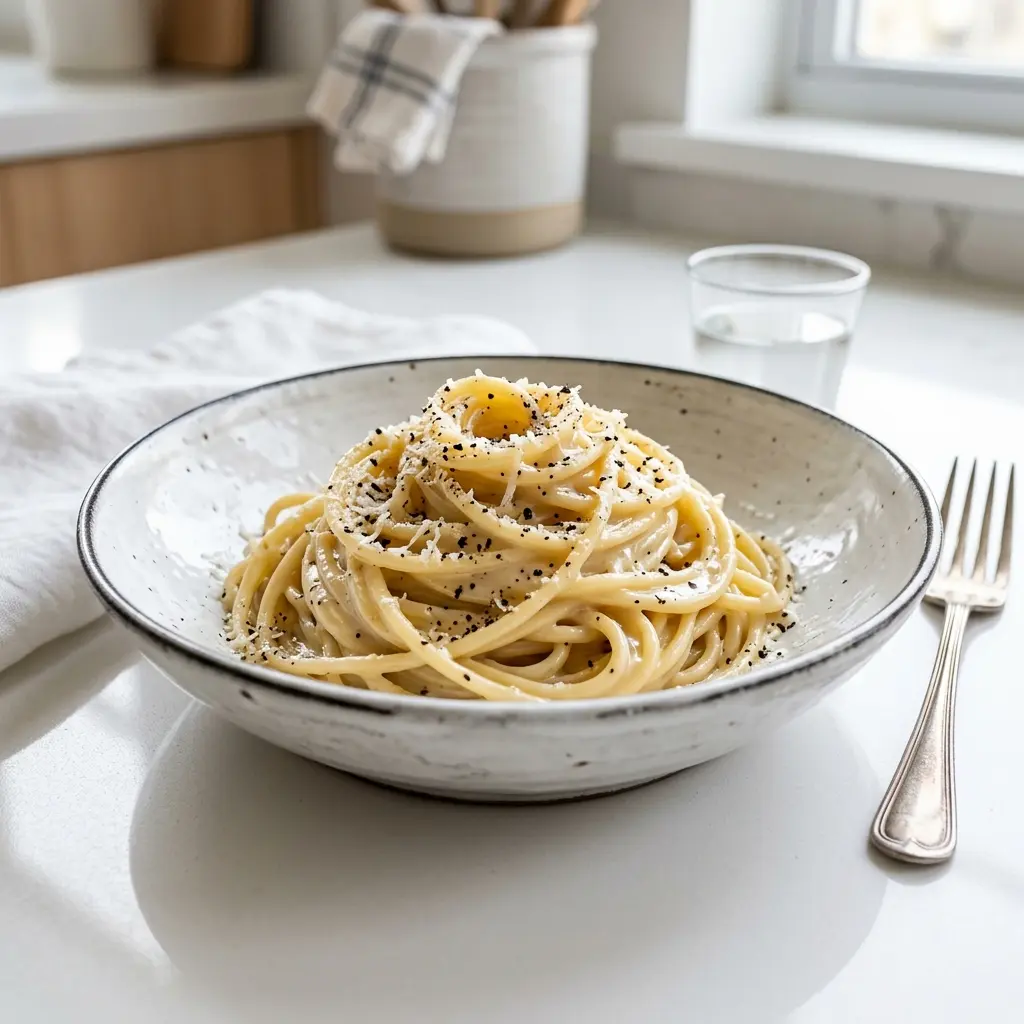 Cacio e Pepe fertig als Gericht serviert
