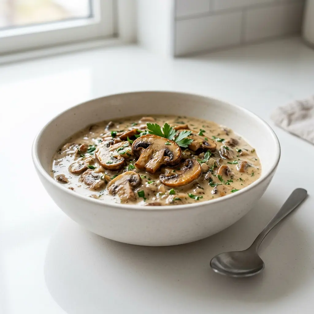 Eine Schale Champignonsauce als geschmackvolle Beilage serviert
