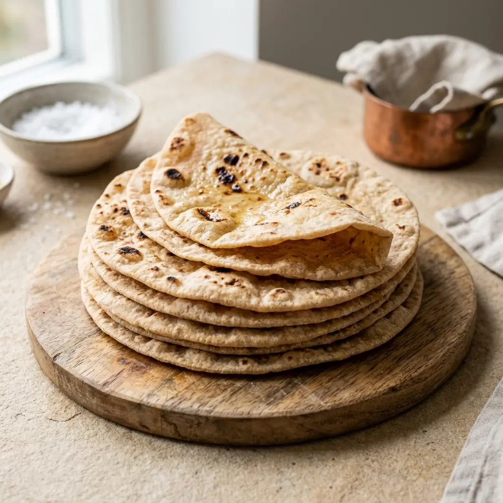 Chapati fertig gebacken und serviert