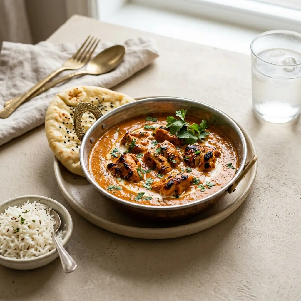 Chicken Tikka Masala fertig als Gericht serviert