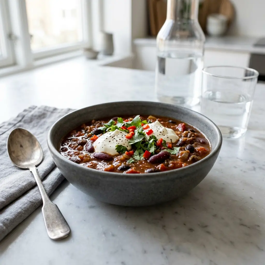 Chili con Carne fertig als Gericht serviert