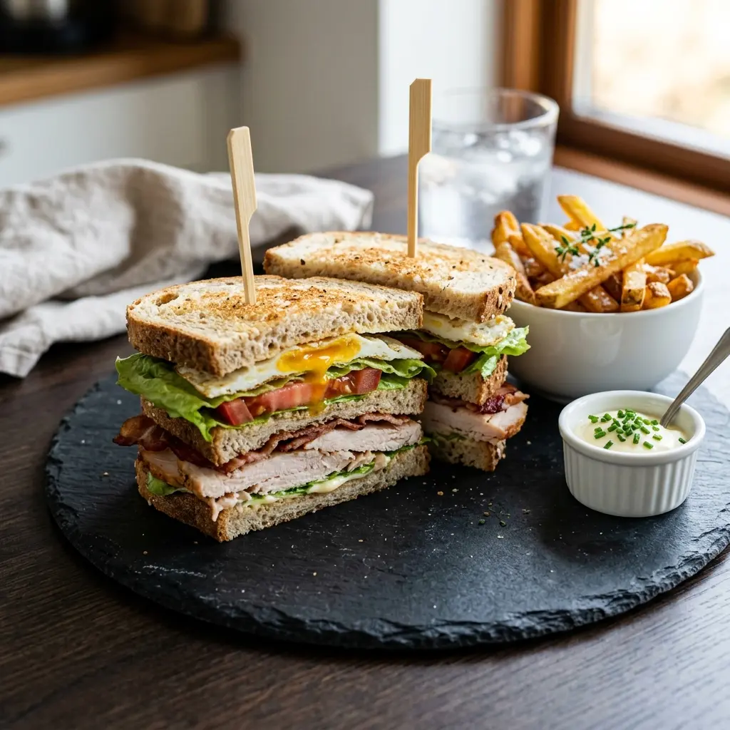 Club Sandwich mit Pute fertig als Gericht serviert