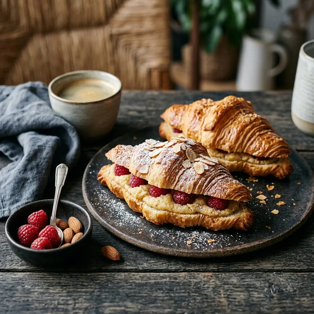 Croissant mit Füllung fertig gebacken und serviert