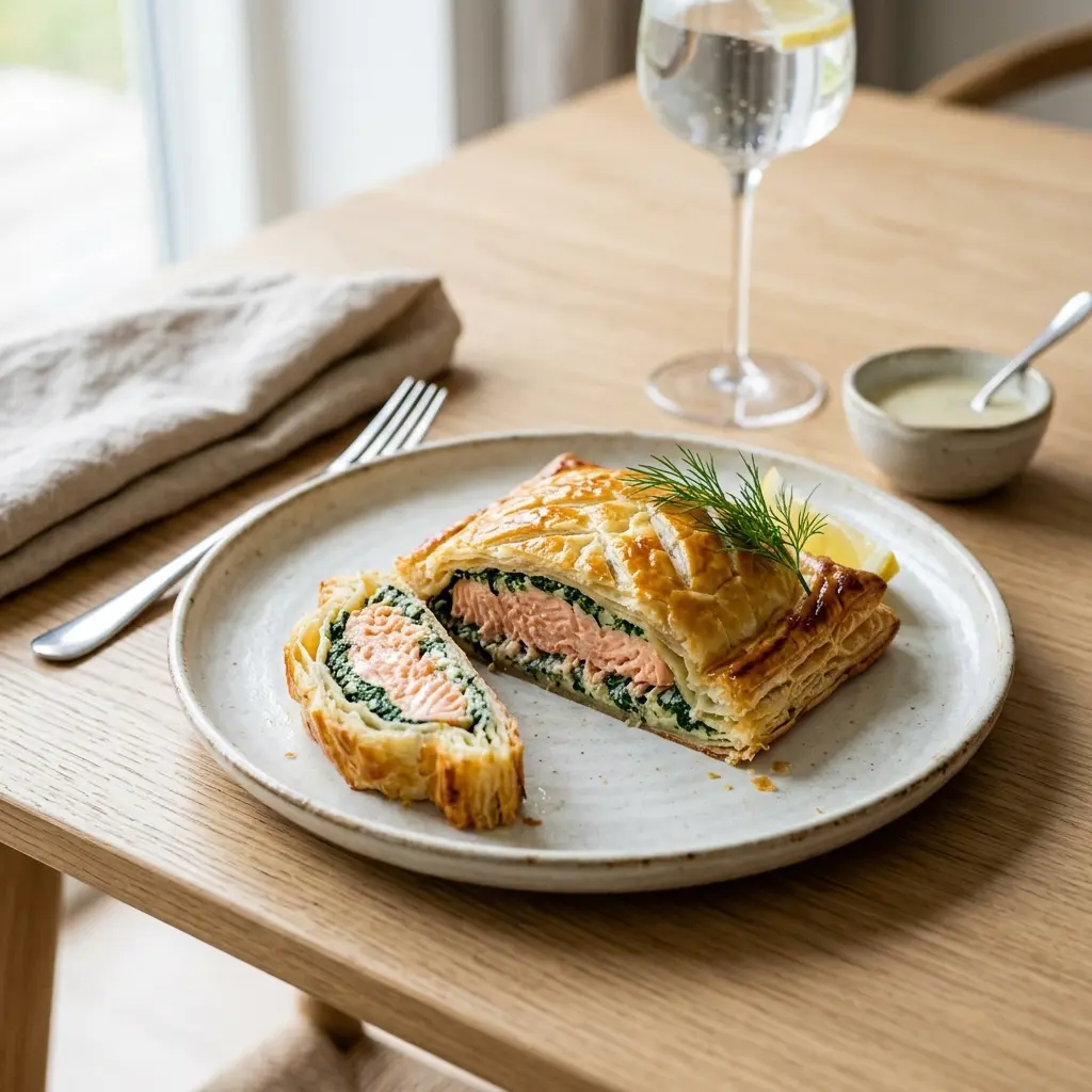 Eingebackener Lachs fertig als Gericht serviert