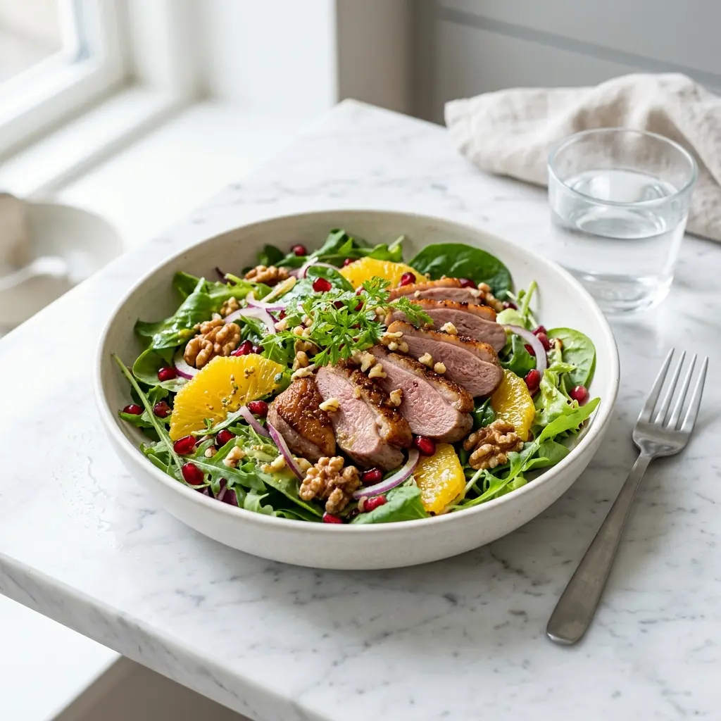 Frische Portion Entensalat mit ansprechender hausgemachter Präsentation
