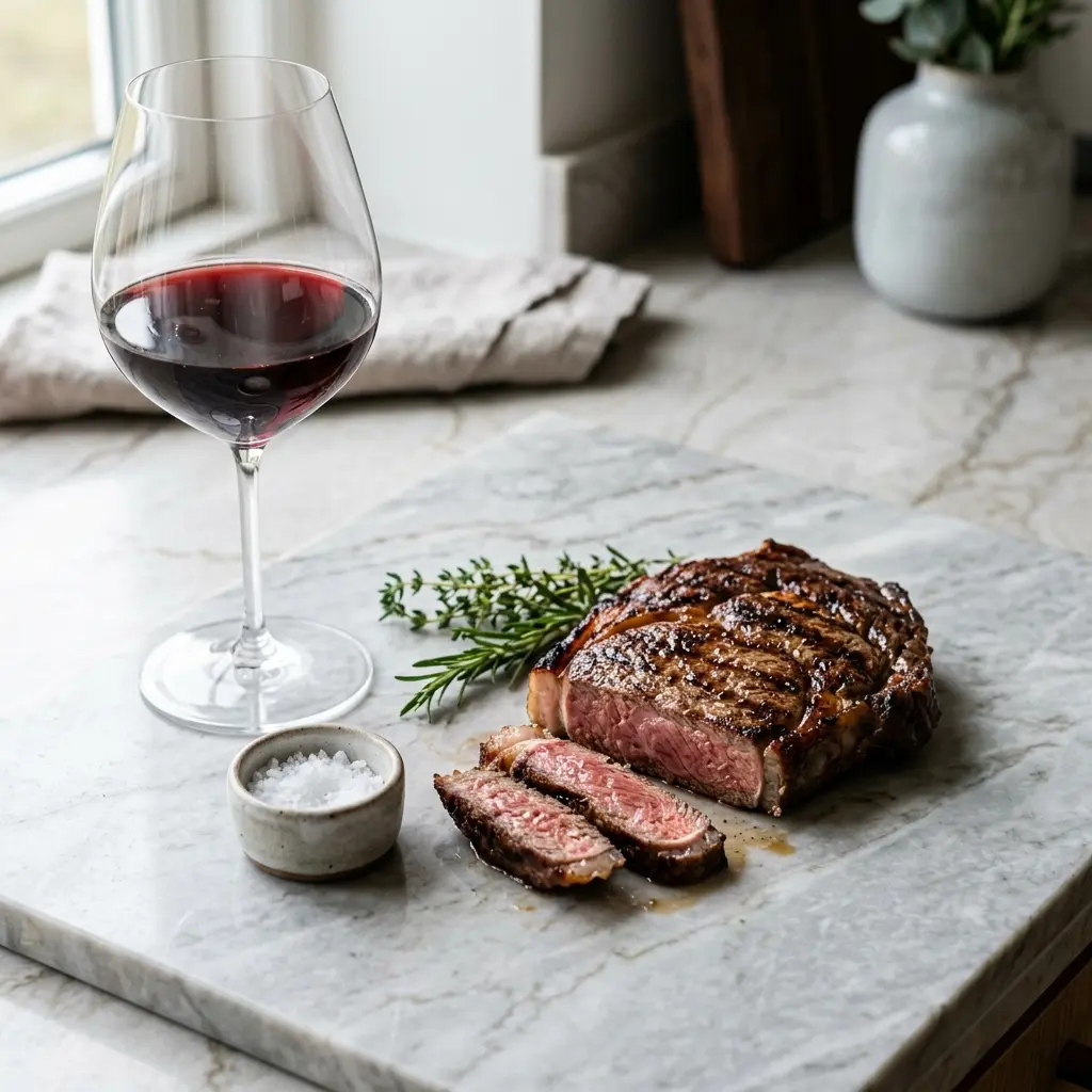 Entrecôte vom Grill fertig als Gericht serviert