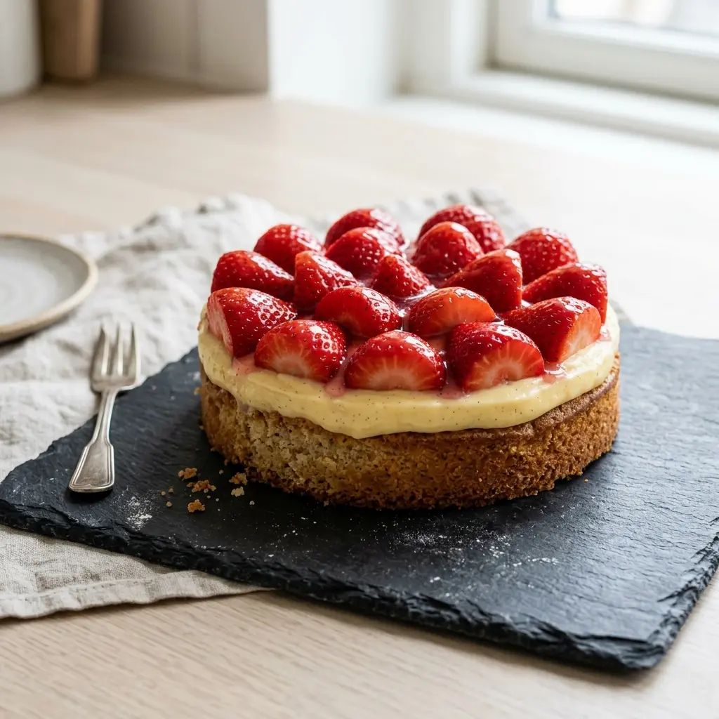 Erdbeerkuchen als süßes und hausgemachtes Dessert serviert