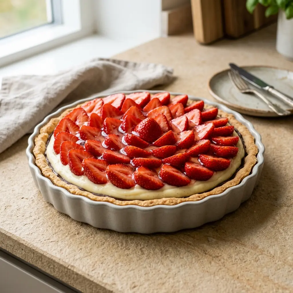 Erdbeertarte als süßes und hausgemachtes Dessert serviert