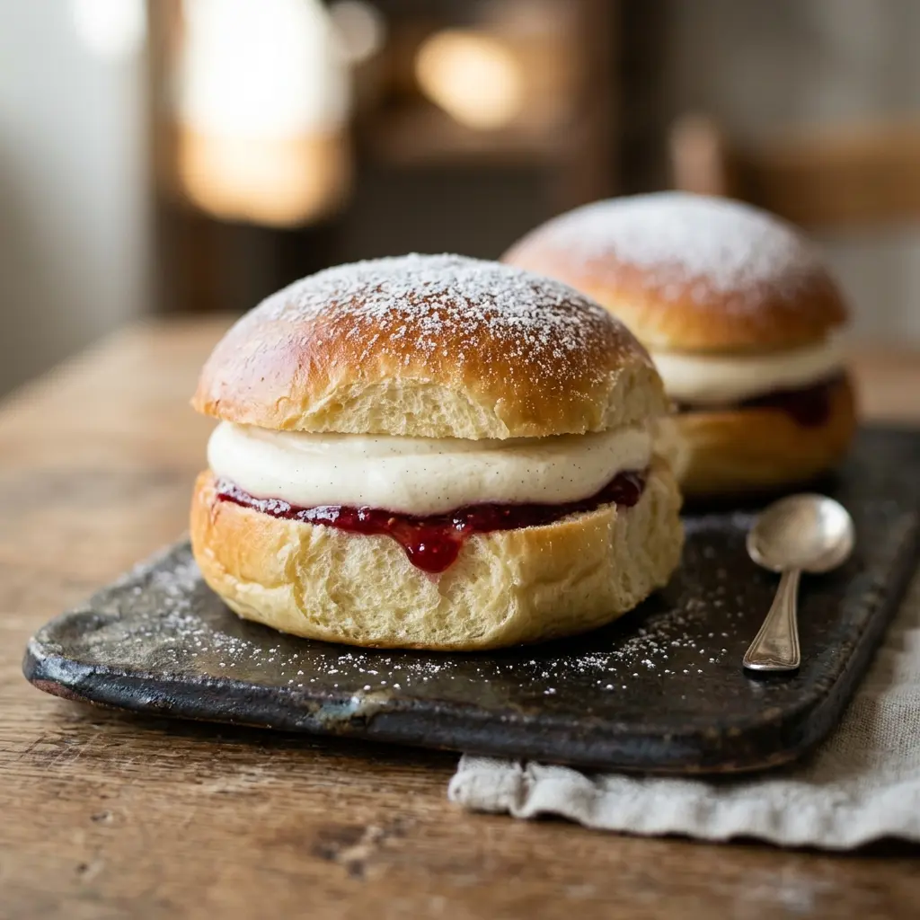 Fastelavnsboller fertig als Gericht serviert