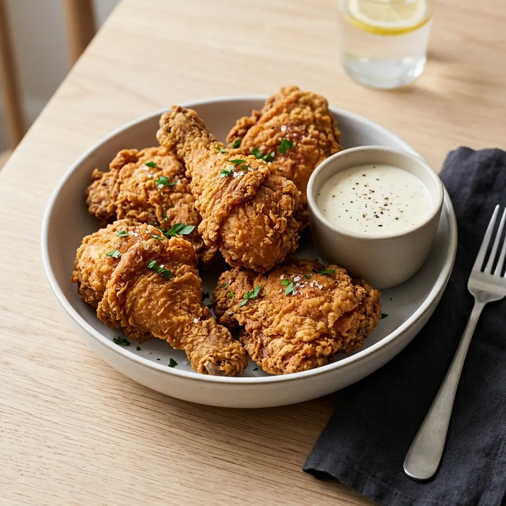 Fried Chicken fertig als Gericht serviert