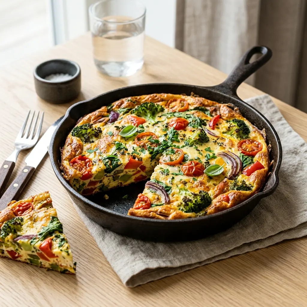 Frittata mit Gemüse fertig als Gericht serviert