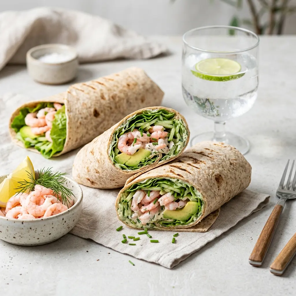 Garnelen-Wrap mit Avocado fertig als Gericht serviert