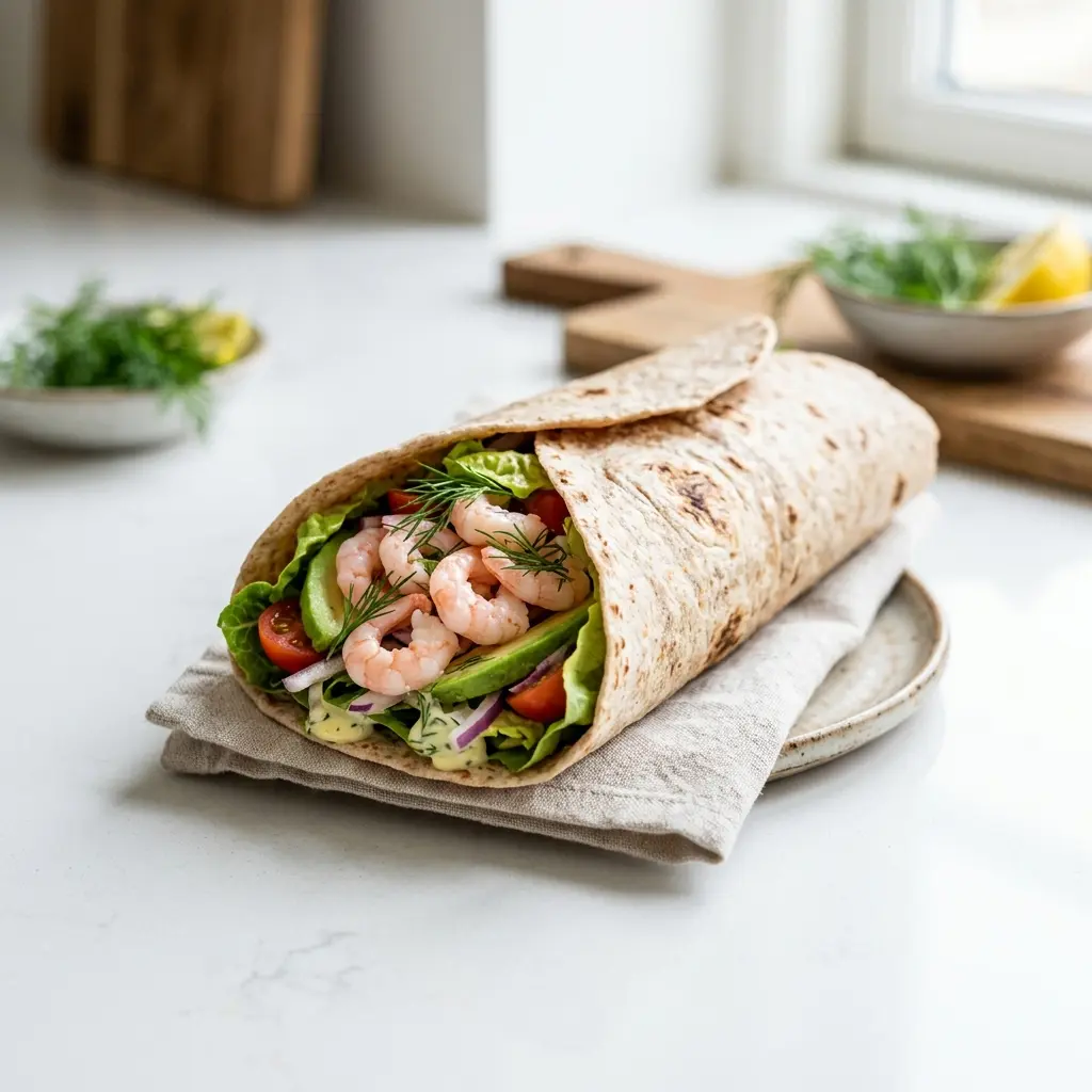 Garnelen-Wrap fertig als Gericht serviert