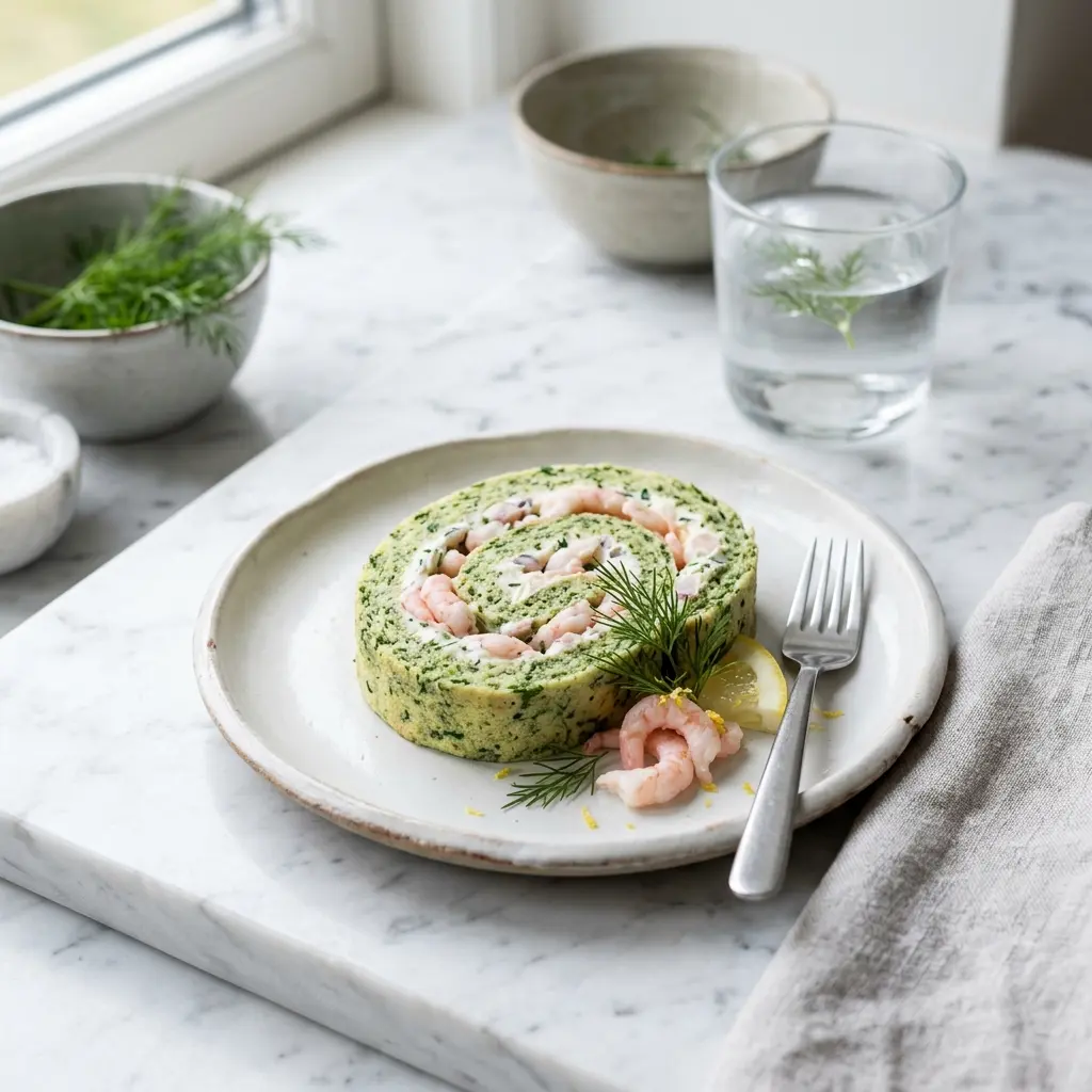 Garnelenroulade fertig als Gericht serviert