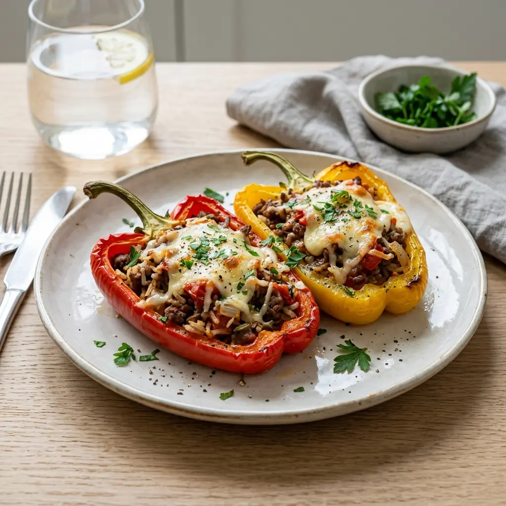 Gefüllte Paprika fertig als Gericht serviert