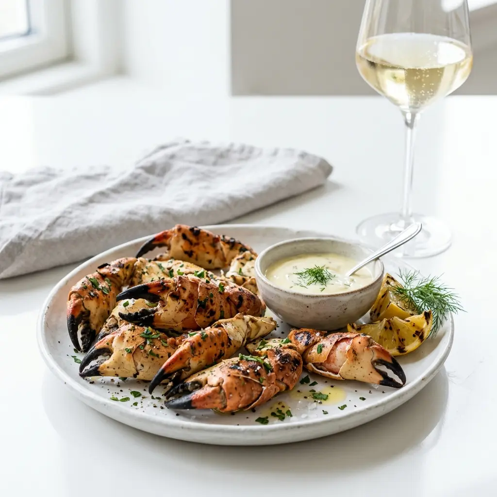 Gegrillte Krabbenscheren fertig als Gericht serviert