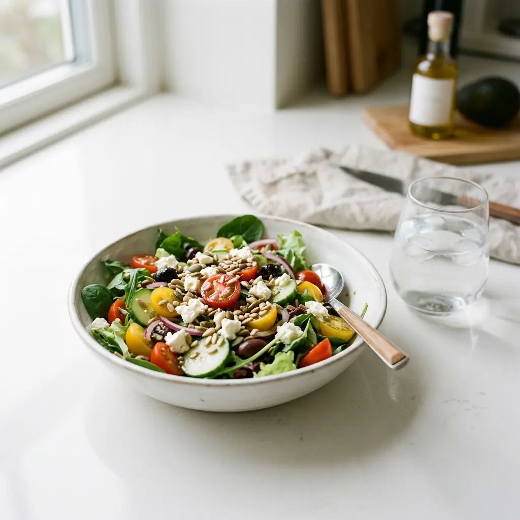 Frische Portion Gemischter Salat mit ansprechender hausgemachter Präsentation