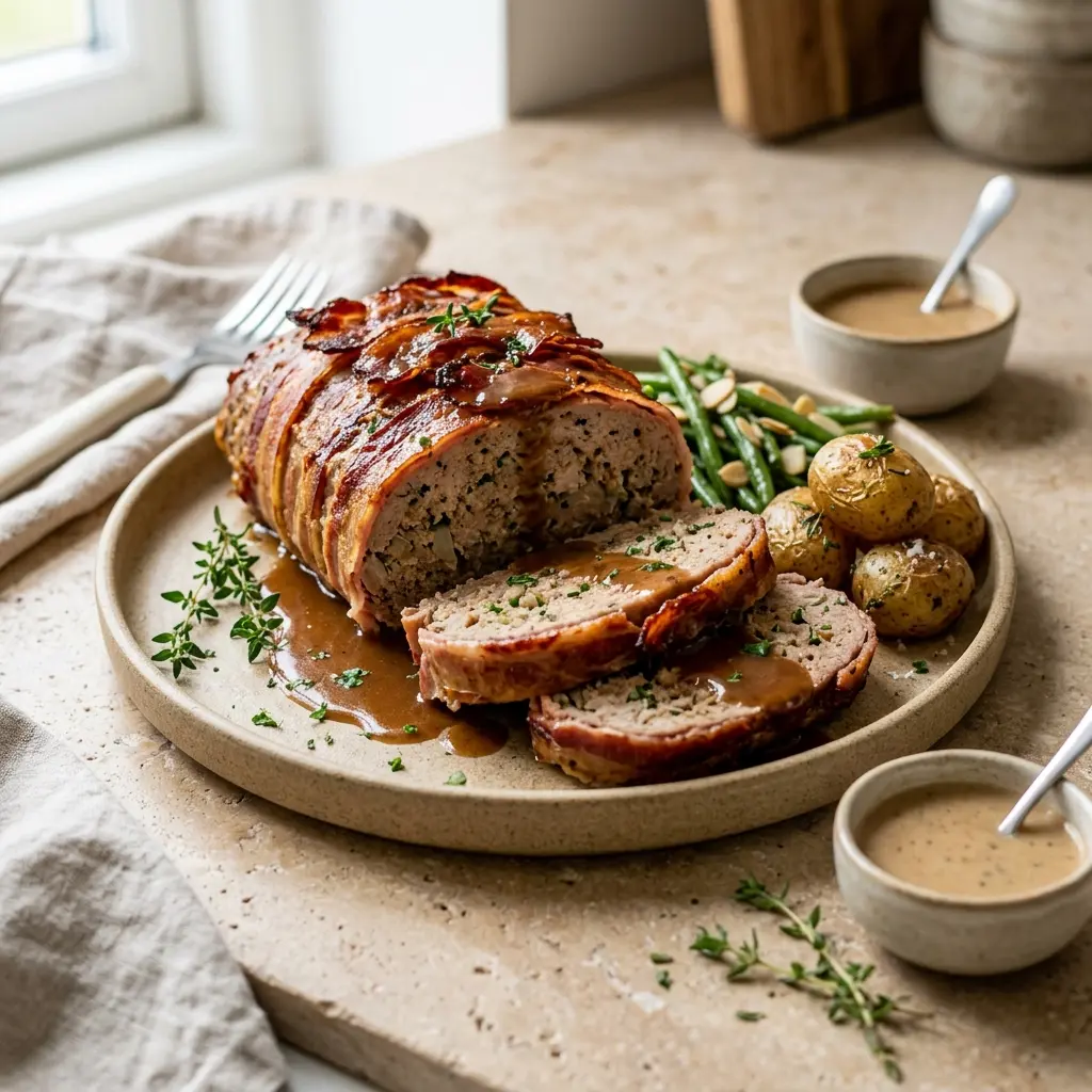Hackbraten mit Schweinefleisch fertig als Gericht serviert