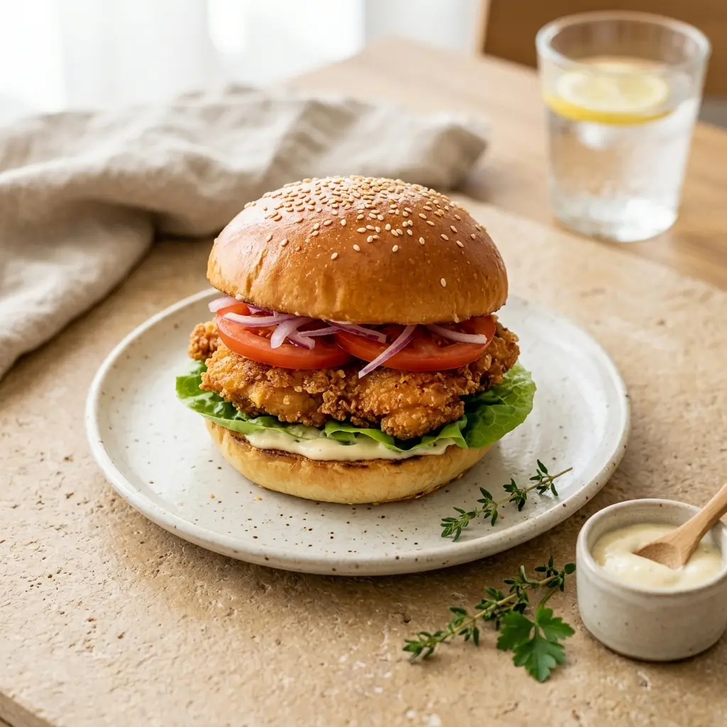 Hähnchenburger fertig als Gericht serviert
