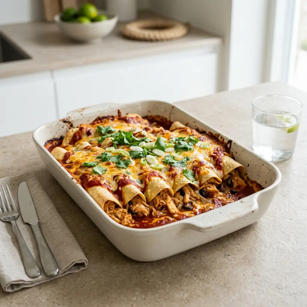 Hähnchenenchiladas fertig als Gericht serviert