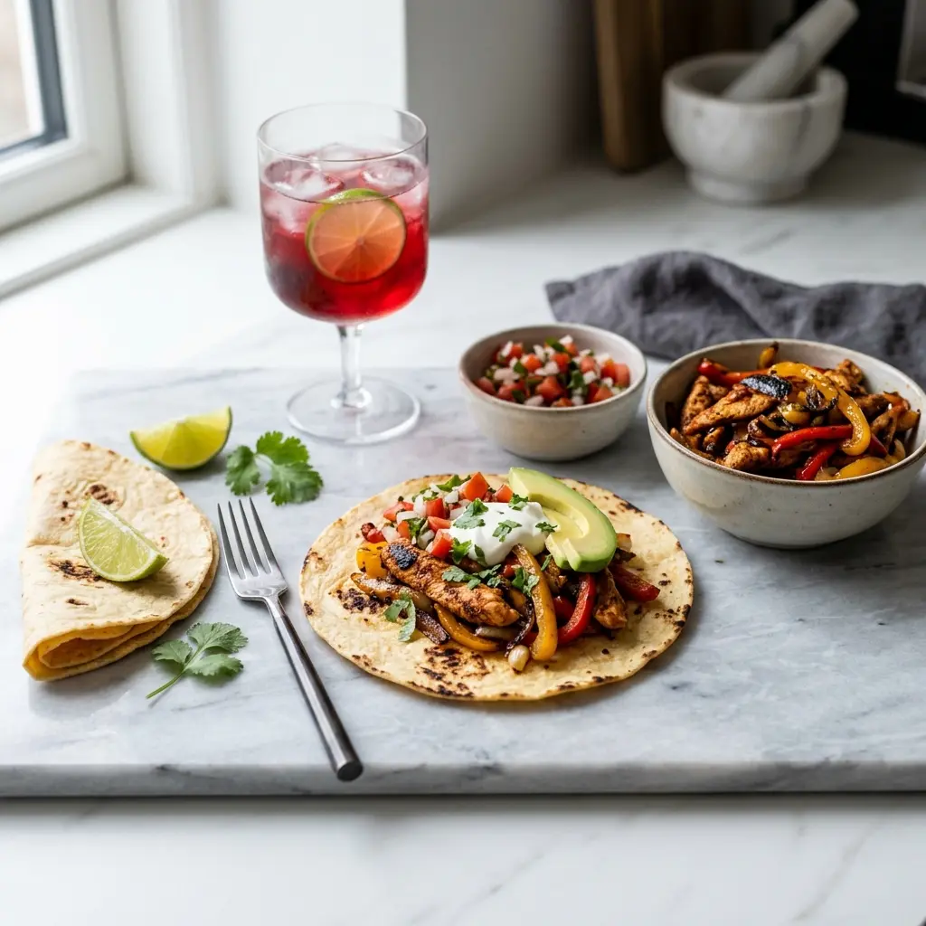 Hähnchenfajitas fertig als Gericht serviert