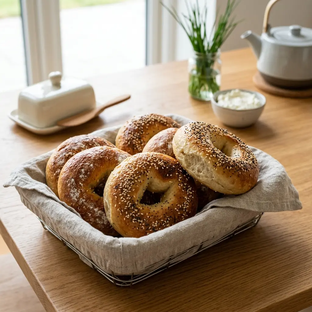 Hausgemachte Bagels fertig als Gericht serviert