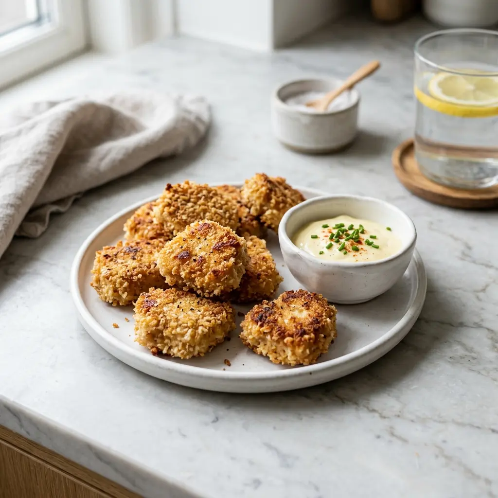 Hausgemachte Nuggets fertig als Gericht serviert