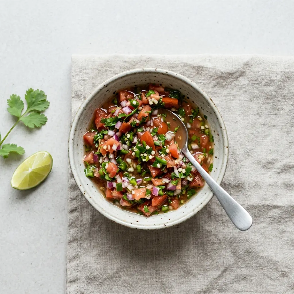 Eine Schale Hausgemachte Salsa als geschmackvolle Beilage serviert