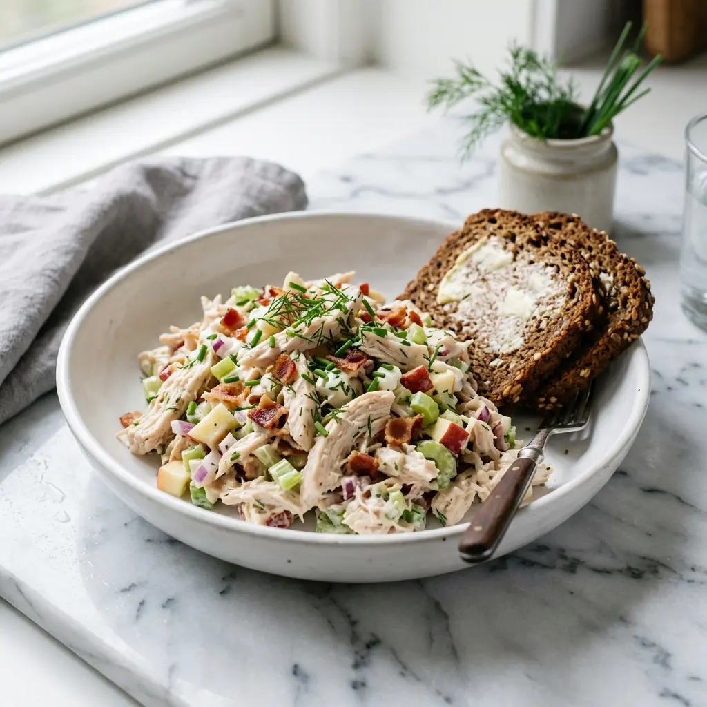 Frische Portion Hausgemachter Hähnchensalat mit ansprechender hausgemachter Präsentation