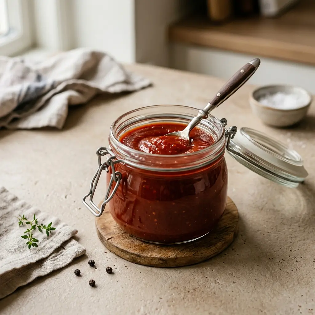 Hausgemachter Ketchup fertig als Sauce oder Dip serviert