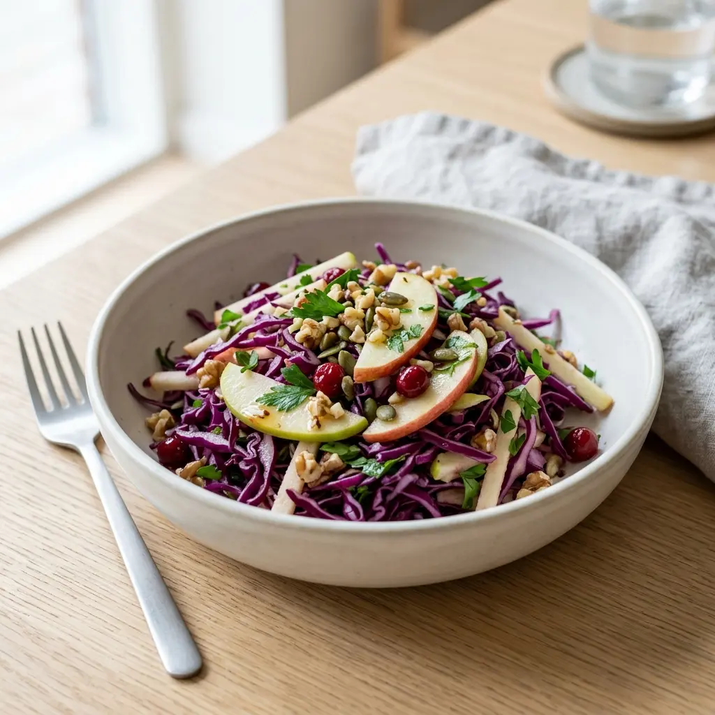 Frische Portion Hausgemachter Rotkohlsalat mit ansprechender hausgemachter Präsentation