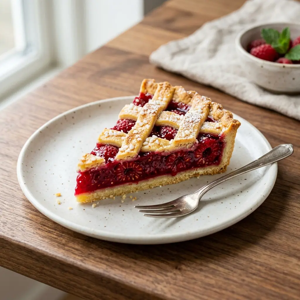 Himbeertarte als süßes und hausgemachtes Dessert serviert
