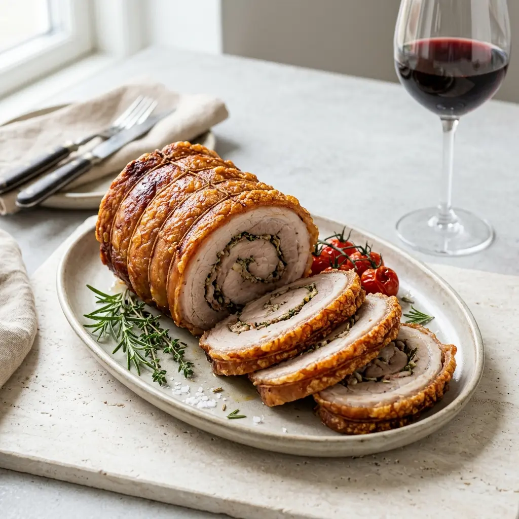 Italienischer Rollbraten fertig als Gericht serviert