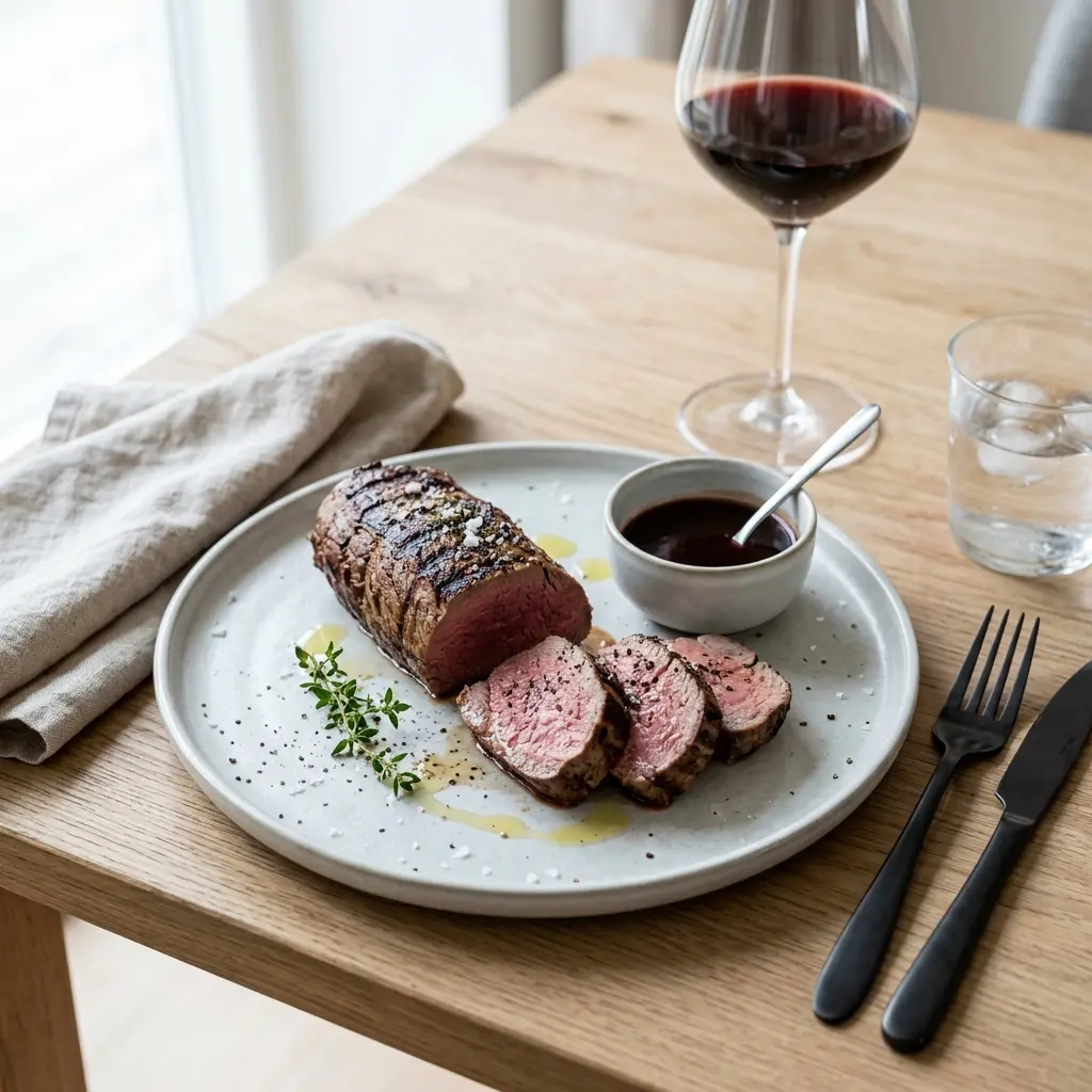 Kalbsfilet vom Grill fertig als Gericht serviert