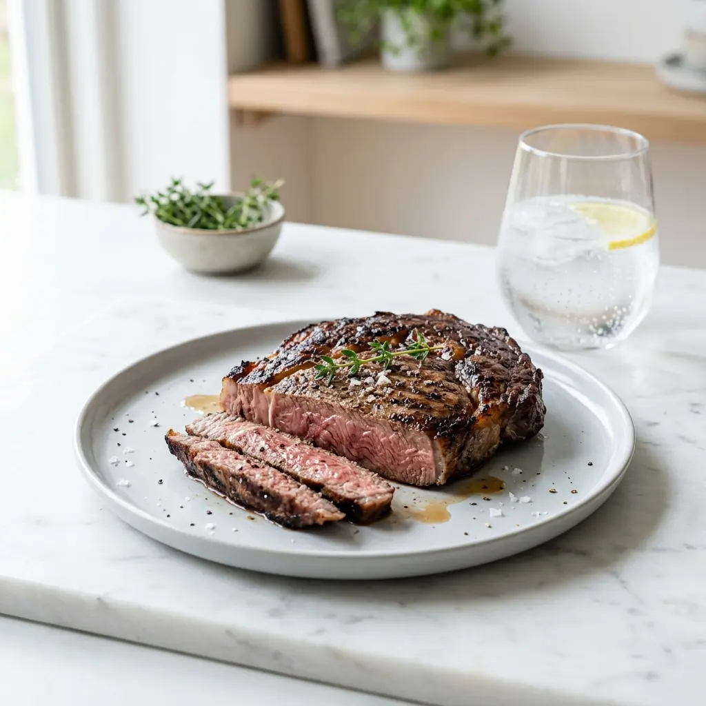 Kalbsribeye vom Grill fertig als Gericht serviert