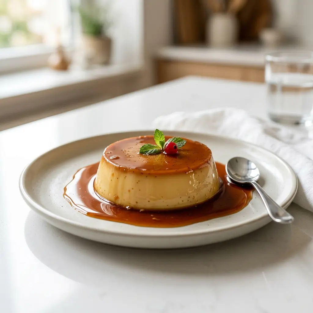 Karamellpudding als süßes und hausgemachtes Dessert serviert