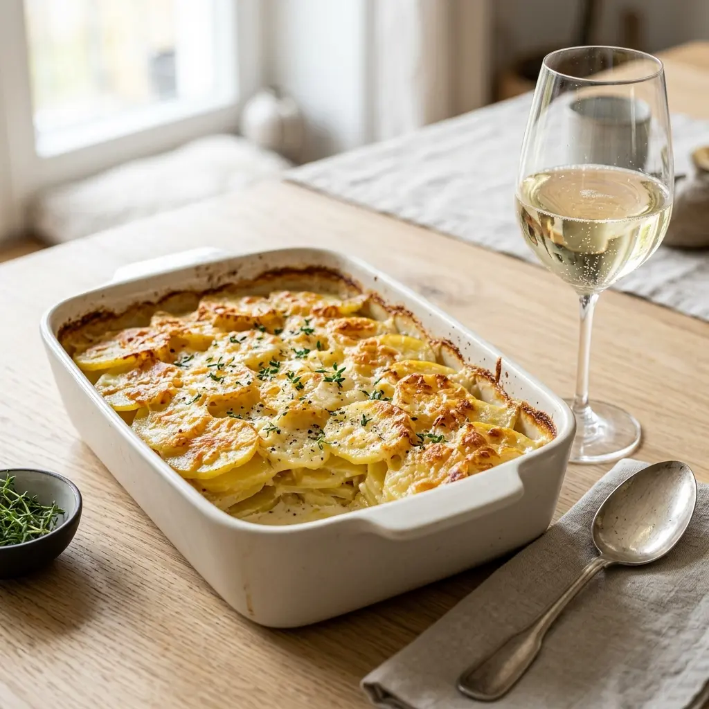 Kartoffelgratin fertig als Gericht serviert