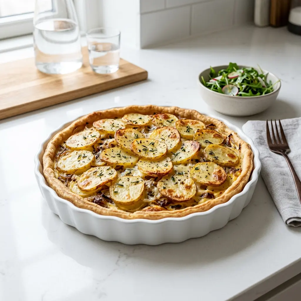 Kartoffeltarte als süßes und hausgemachtes Dessert serviert