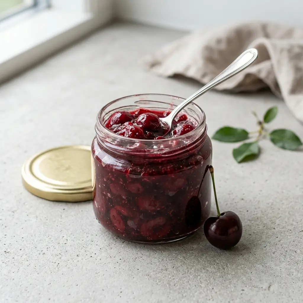 Kirschmarmelade fertig als Dessert serviert