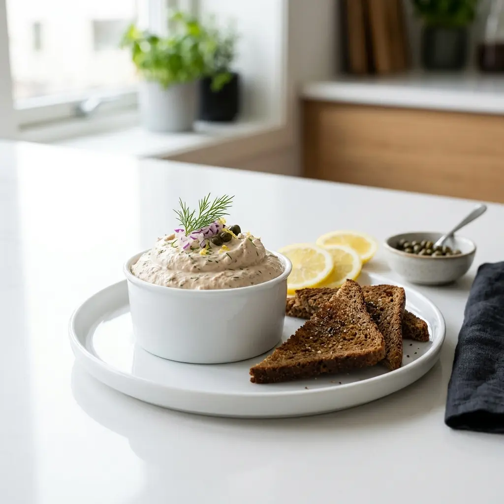 Klassische Thunfischmousse fertig als Gericht serviert
