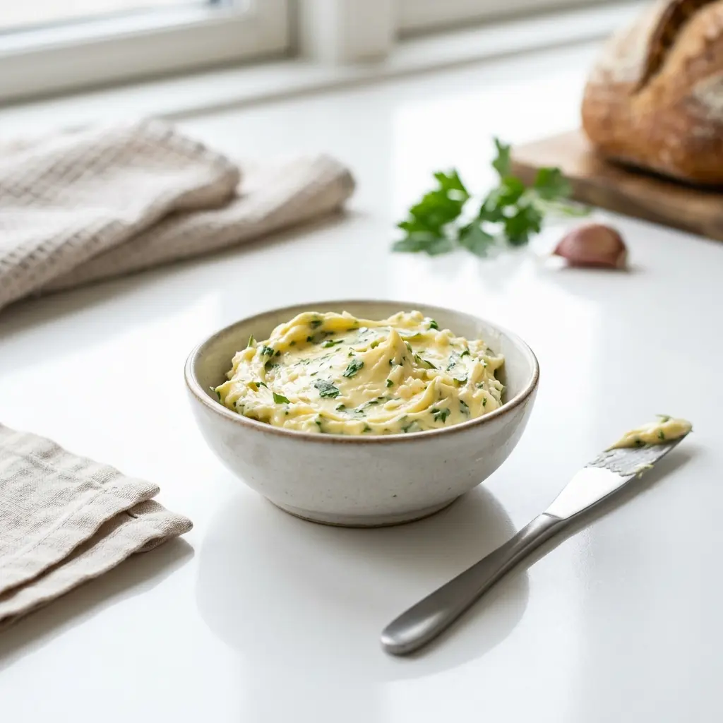 Knoblauchbutter fertig als Sauce oder Dip serviert