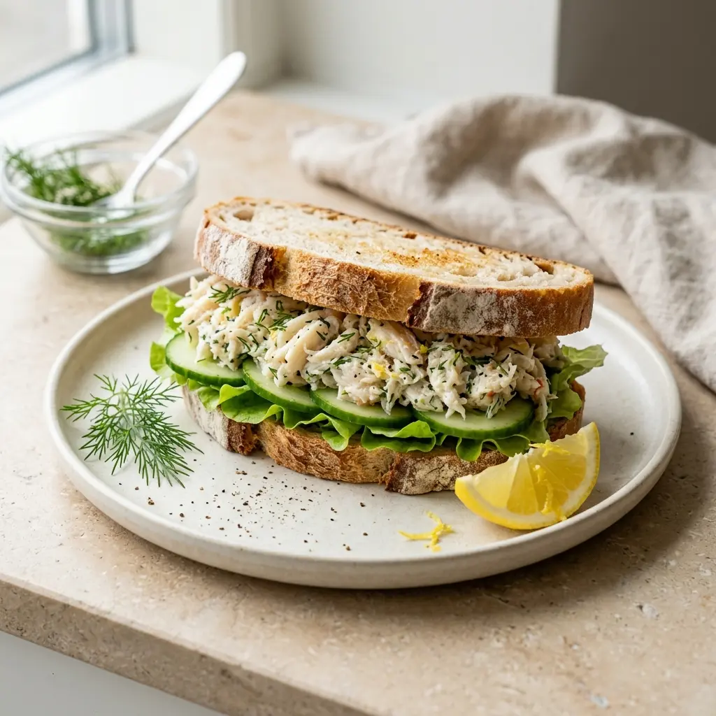 Krabbensandwich fertig als Gericht serviert