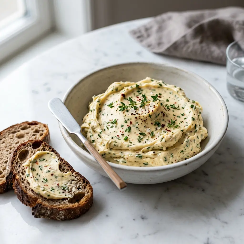 Kräuterbutter fertig als Sauce oder Dip serviert