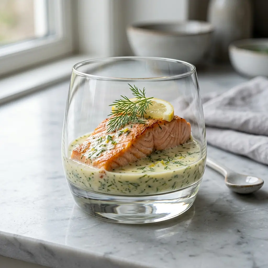 Lachs mit Zitrone und Dill fertig als Gericht serviert