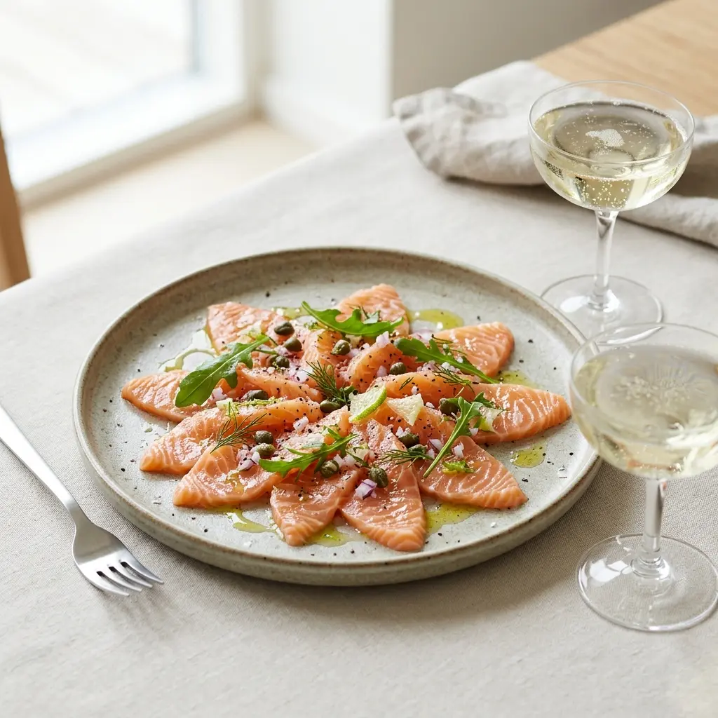 Lachscarpaccio fertig als Gericht serviert